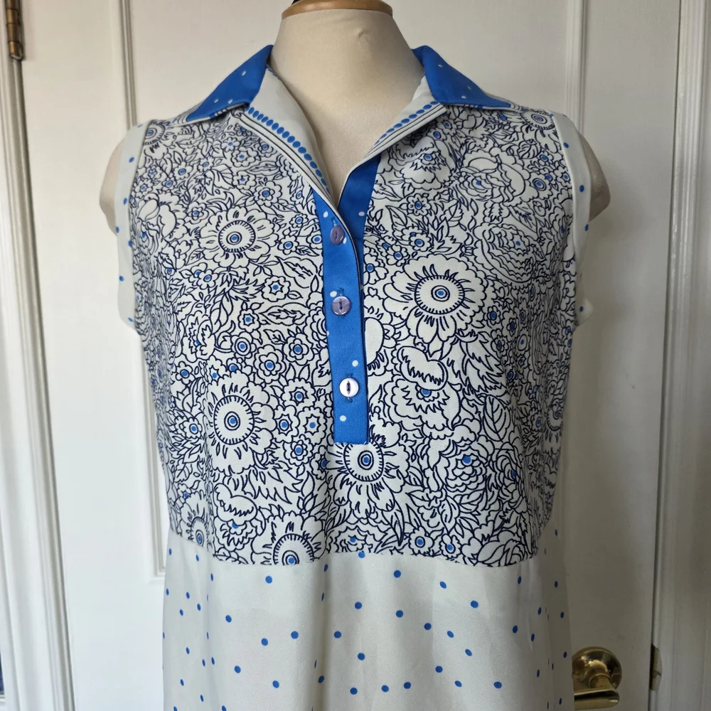 Handmade blue and white dress.  Lg to XL vintage(?), sleeveless, A-line - Picture 2 of 12